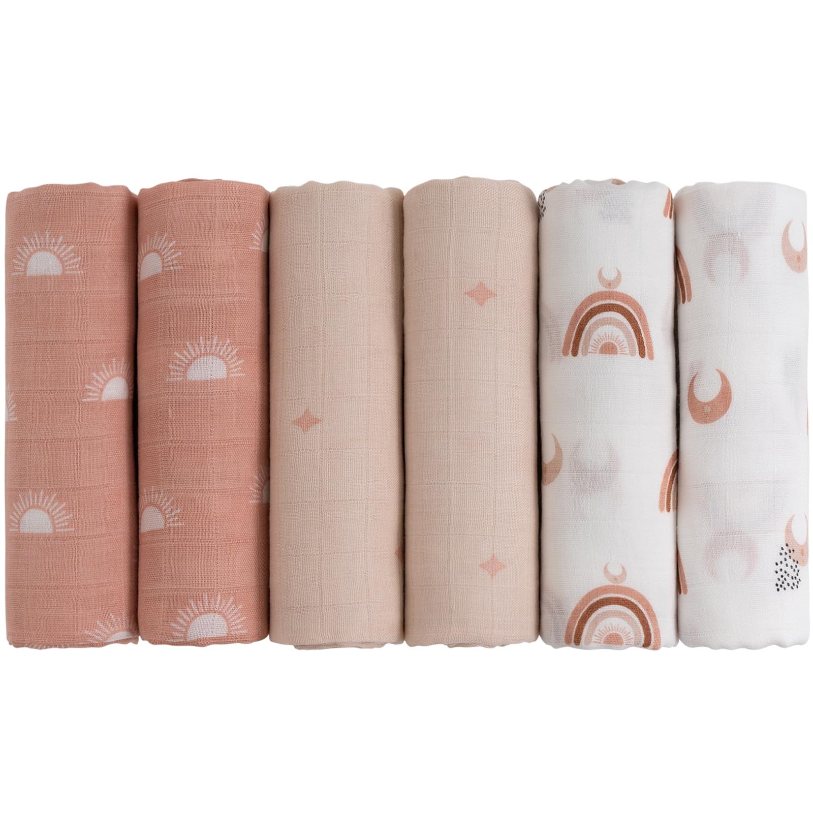 GLLQUEN BABY Receiving Blanket Boy Cotton Muslin Swaddle Blankets 6 Pack, Sun 
