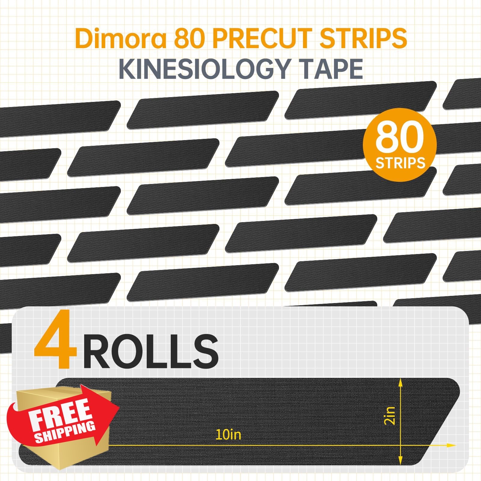 Dimora Kinesiology Tape Precut Strips 80 Count 4 Rolls Black