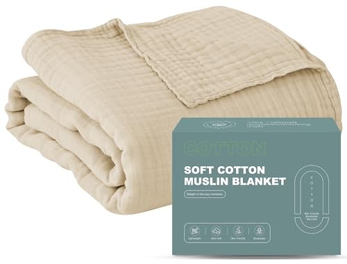  6 Layer Muslin Bed Blanket - Breathable and 6 Layer - 55x80in Light Tan