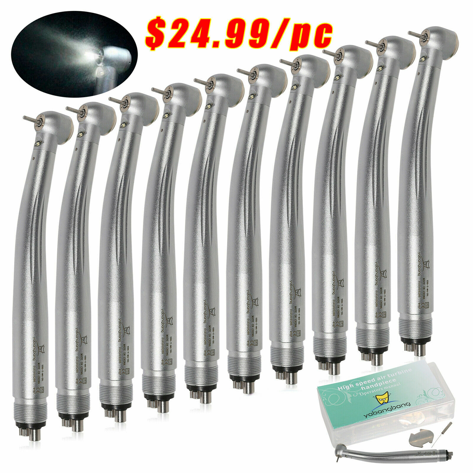 Dental LED Fiber Optic High Speed Handpiece E-generator 4Hole YABANGBANG