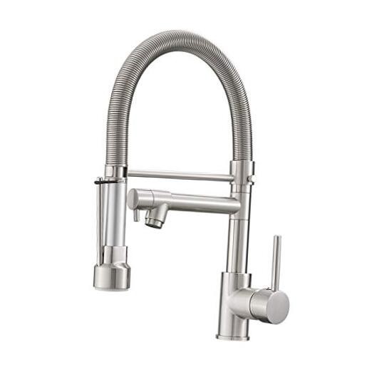  Pull Down with Lock Sprayer,Single Handle Spring Brushed Nickel Kitchen Faucet