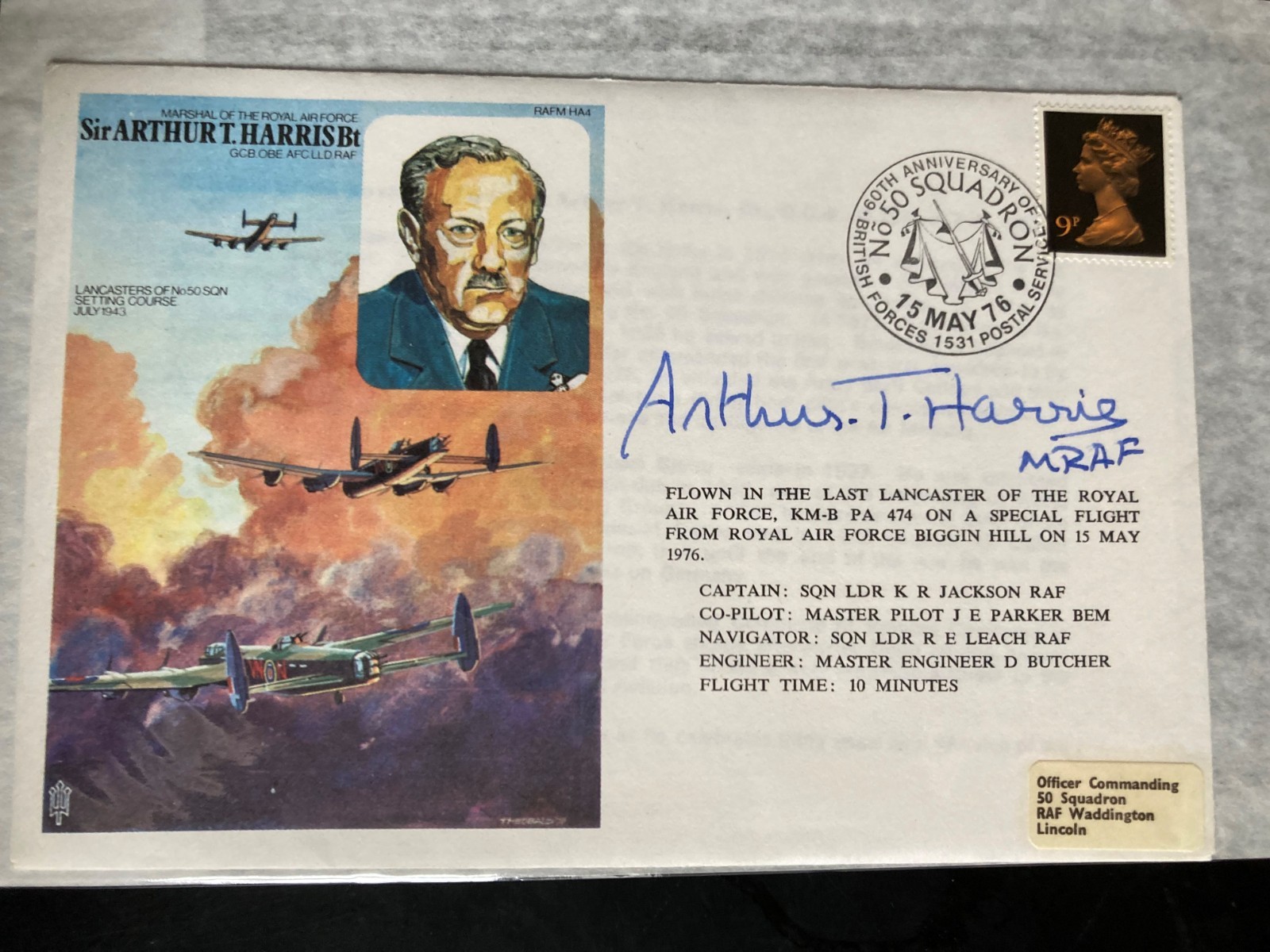 Sir Arthur Bomber Harris Great War WW2 bomber command signed on his own cover
