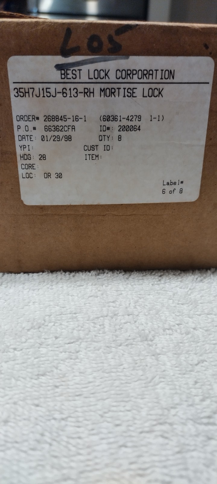 BEST LOCK CORPORATION # 35H7J15J-613-RH Mortise Lock '"1998" NOS