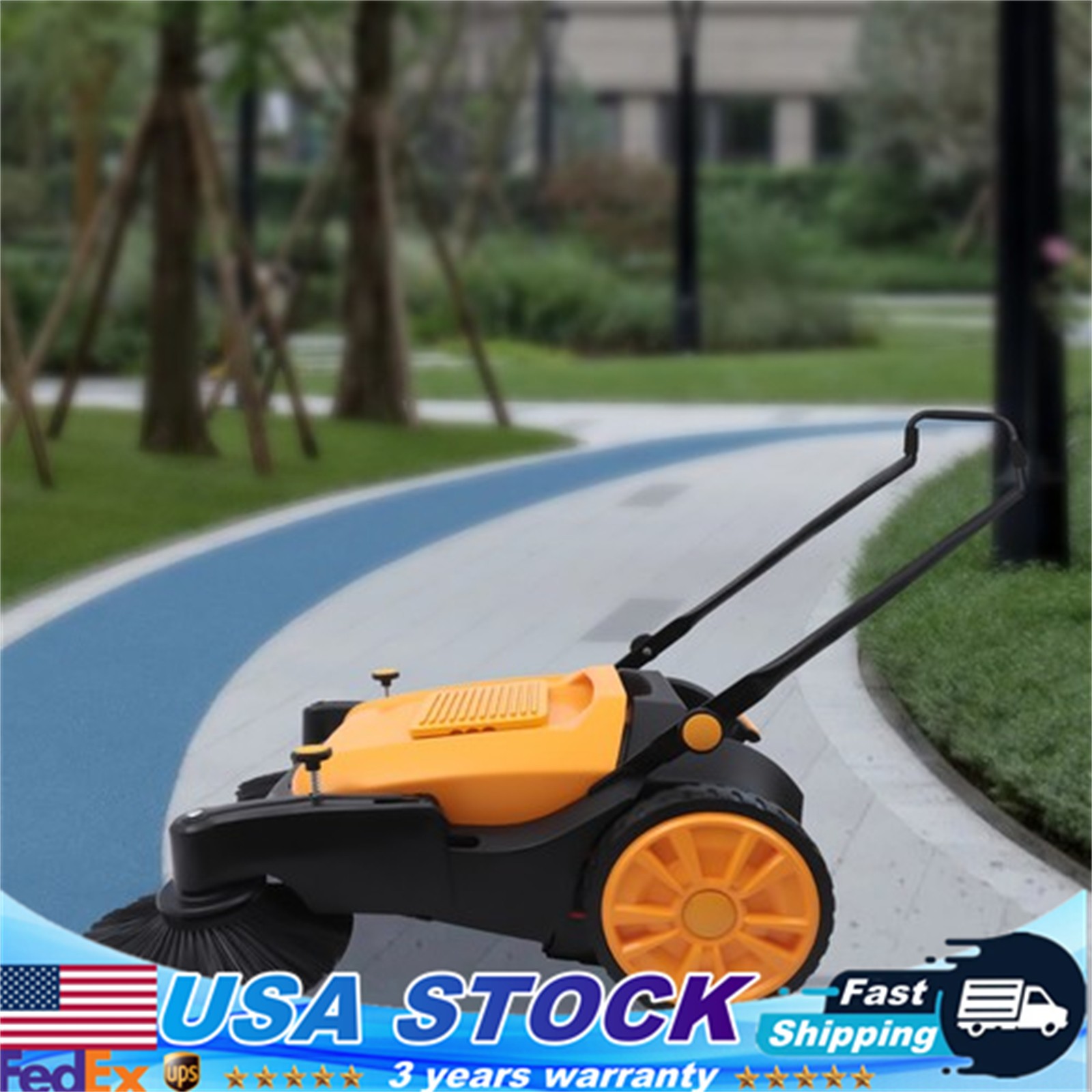 41" Hand Push Sweeper Pavement Street Sweeping Tool Walk-behind Outdoor Cleaner