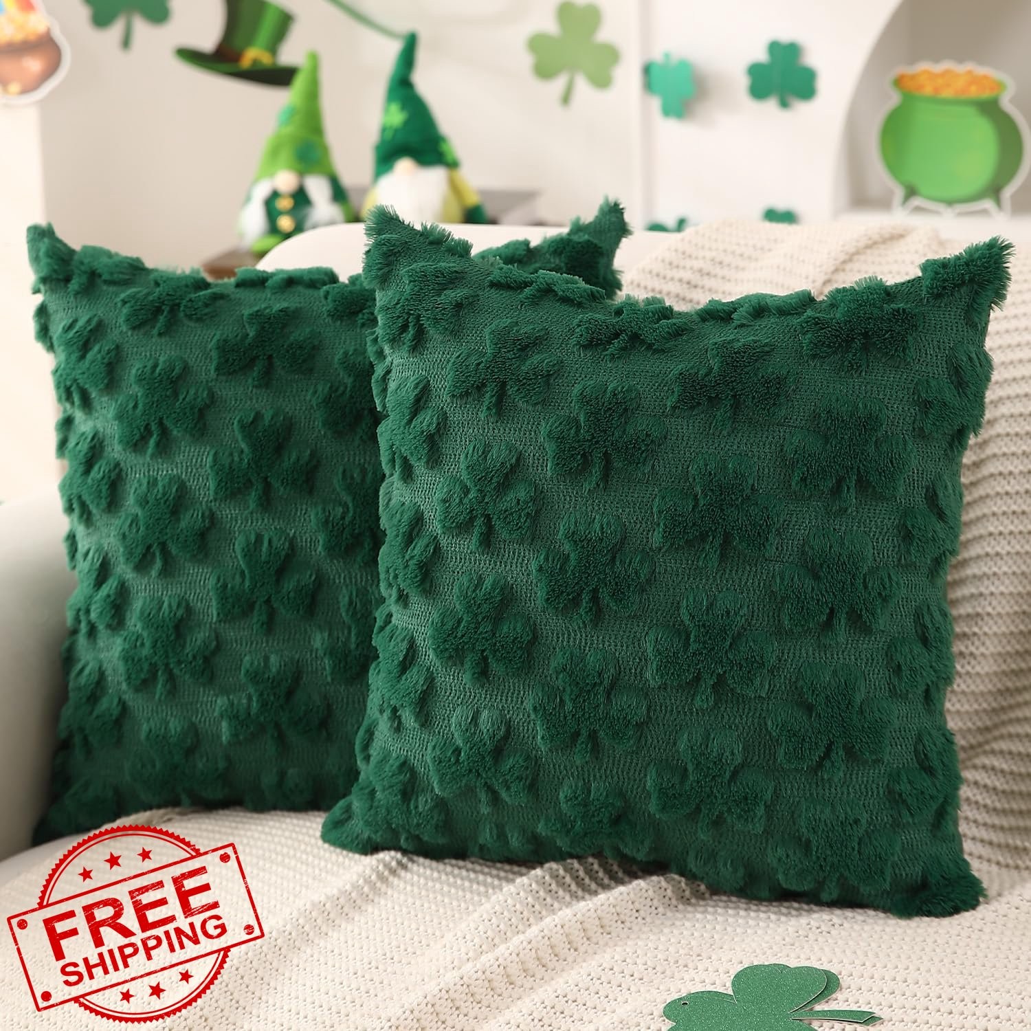 DFXSZ 2pk St. Patrick's Day Pillow Covers 18x18 Shamrock Plush