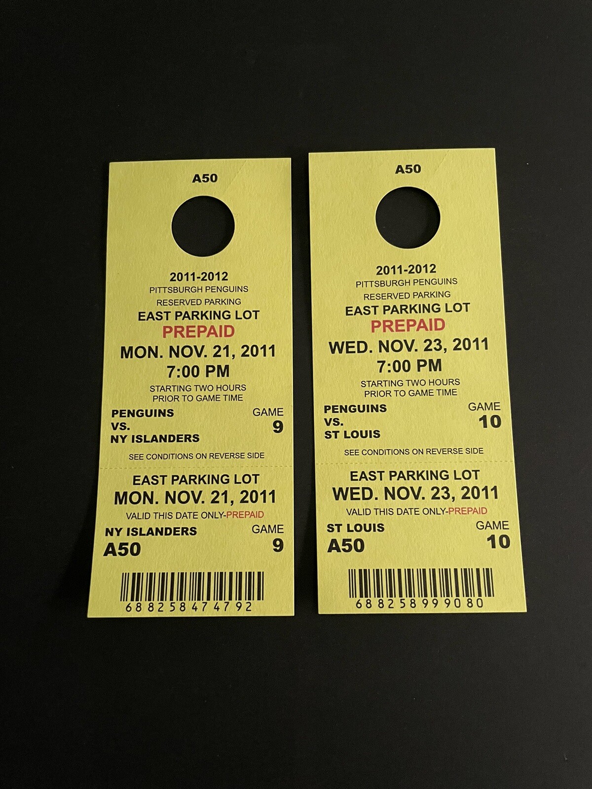 2011-12 Pittsburgh Penguins 2 Game Reserved Parking Passes