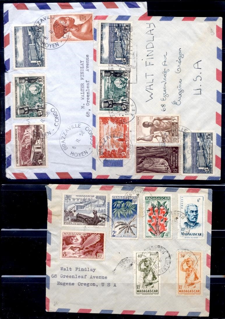 FRENCH COLONIES SEL OF 7 1950's-60's AIR TO USA