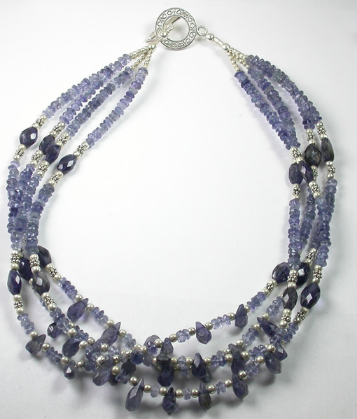 4 Strand Sterling Silver Necklace  Iolite  Briolettes Wedding Mother of Bride