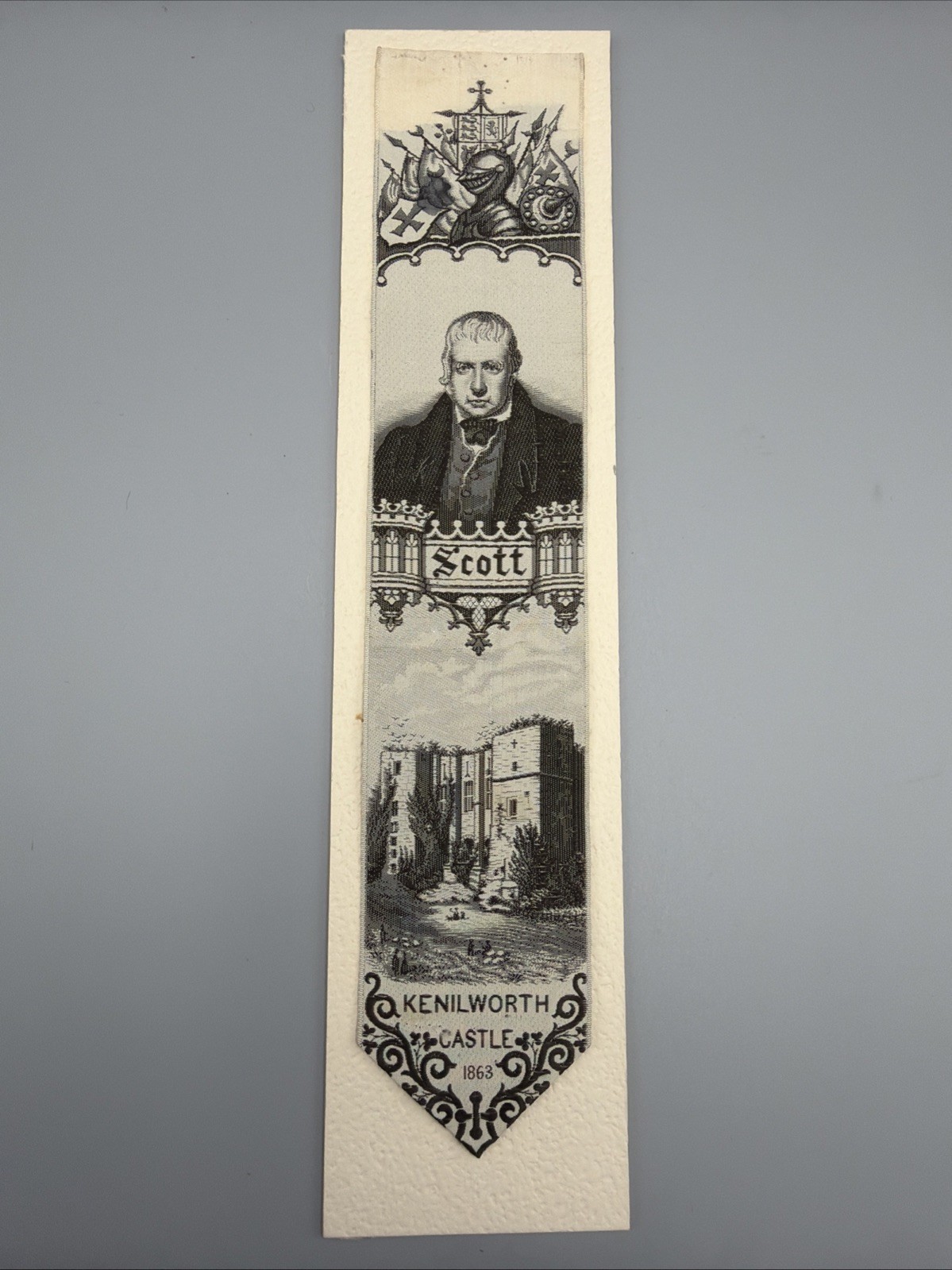 Antique Victorian Stevengraph Silk Bookmark • Sir Walter Scott Kenilworth Castle