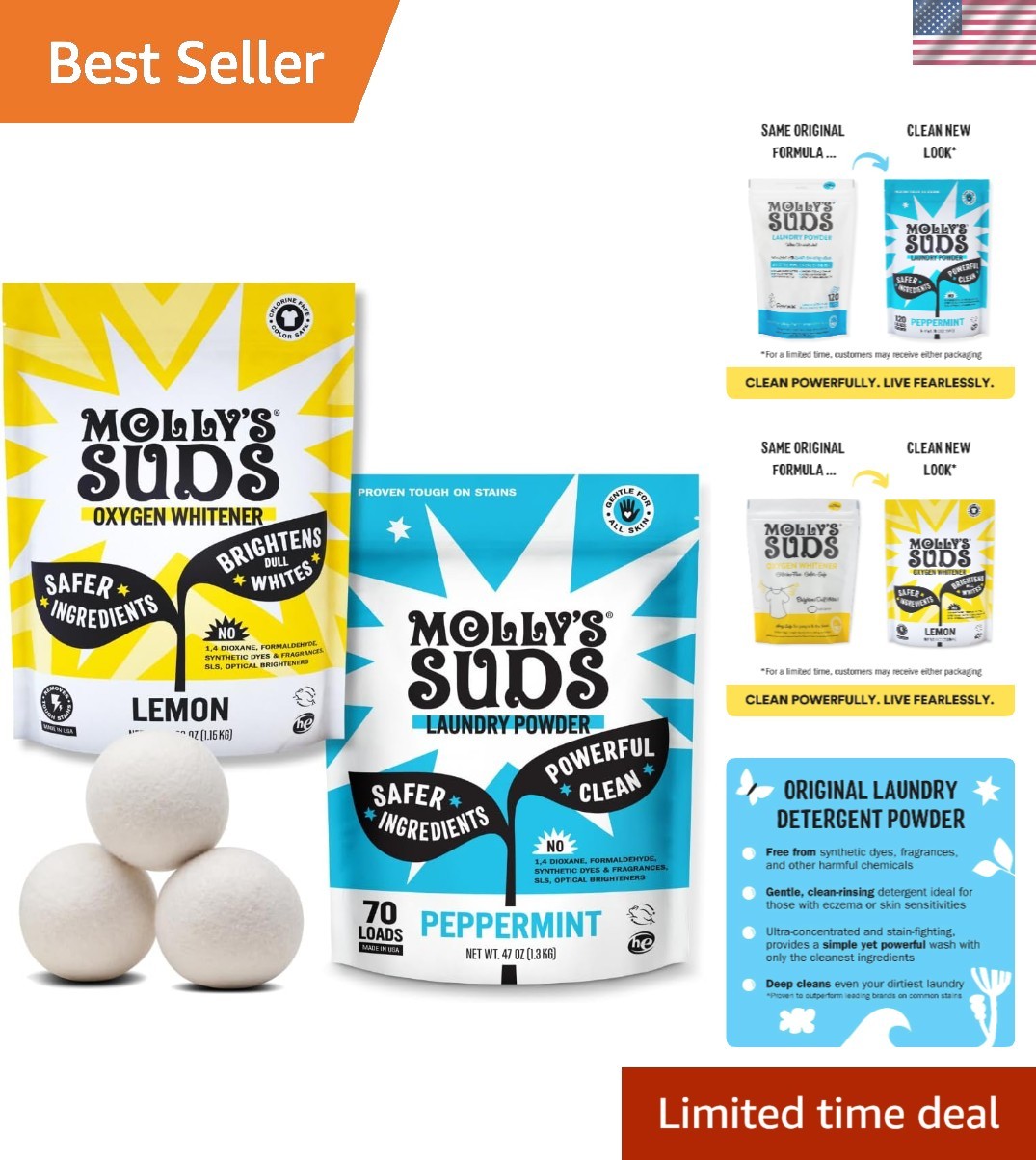 Starter Pack | Includes 70 Load Natural Laundry Powder, 1 Package of Wool Dry...