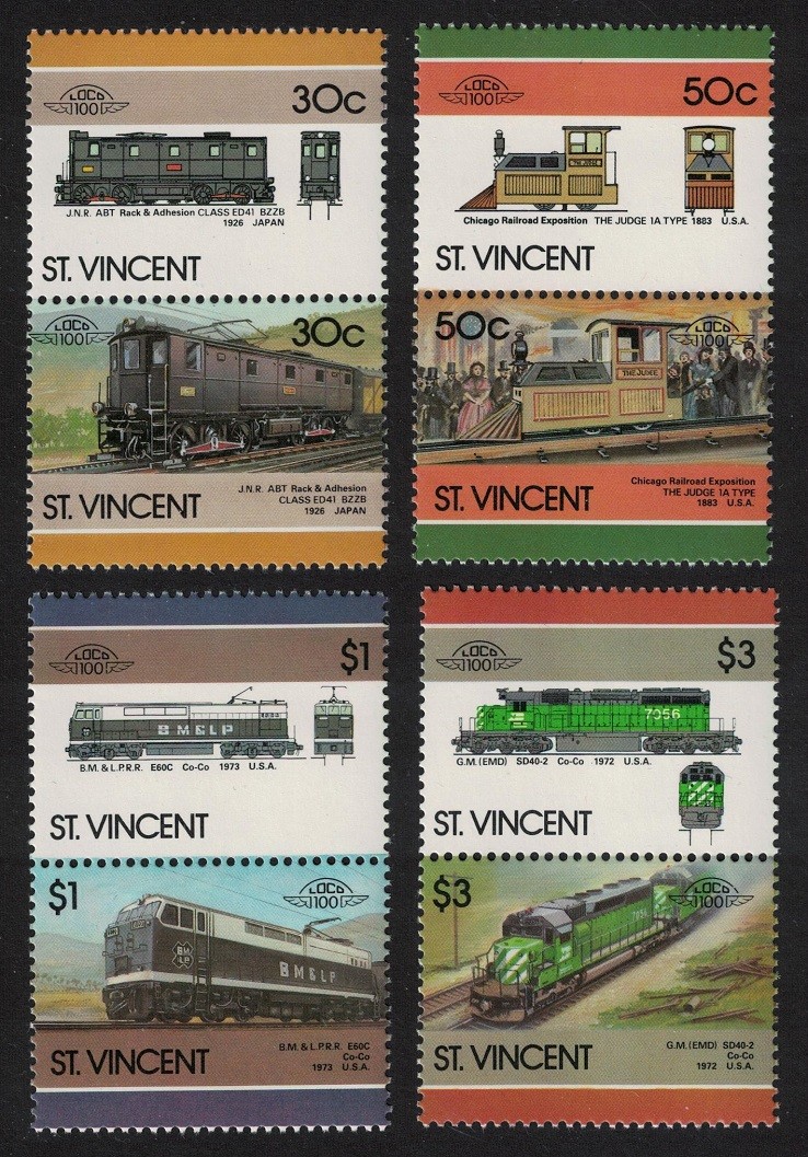 St. Vincent Locomotives 8v 6th series 1985 MNH SG#1001-1008 Sc#961-964