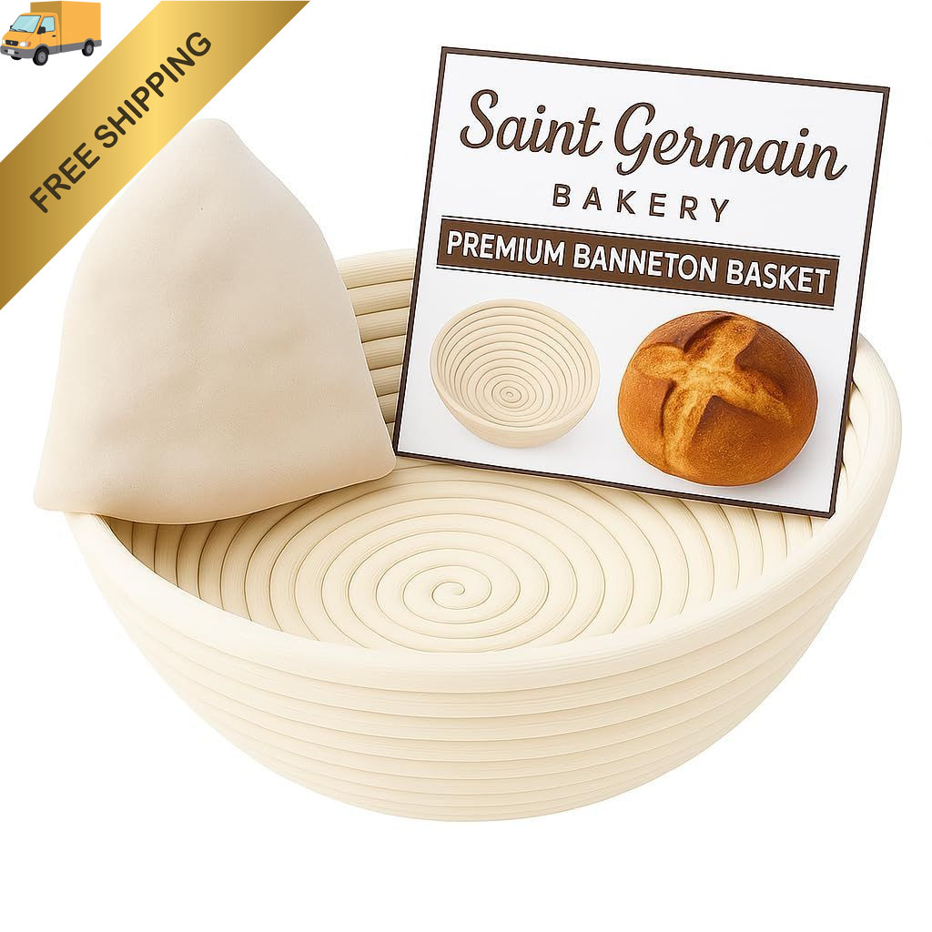 Saint Germain Bakery Premium Round Bread Banneton Basket with 9 inch, Brown 