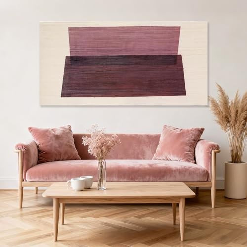 YETHEN WAL Burgundy Abstract Wall Decor Large Hand-Painted 48"L x 24"W Pink