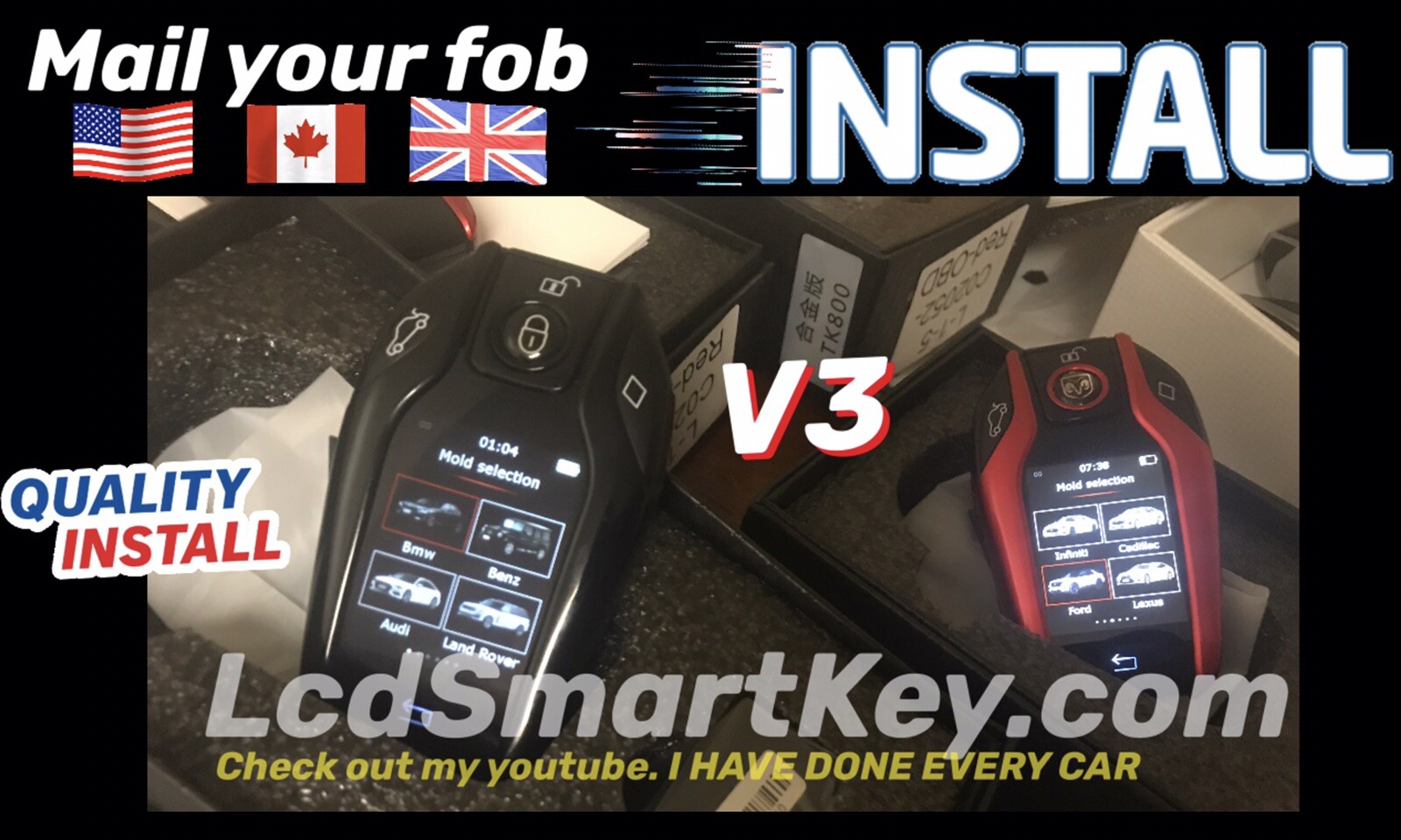 (NEW) V3 LCD Smart Key fob for:: JEEP Infiniti Q50 Q60 G37 BMW DODGE benz jaguar