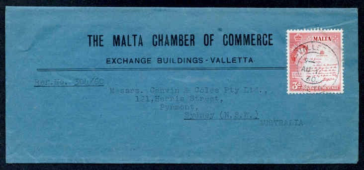 MALTA 1960 WRAPPER TO AUSTRALIA