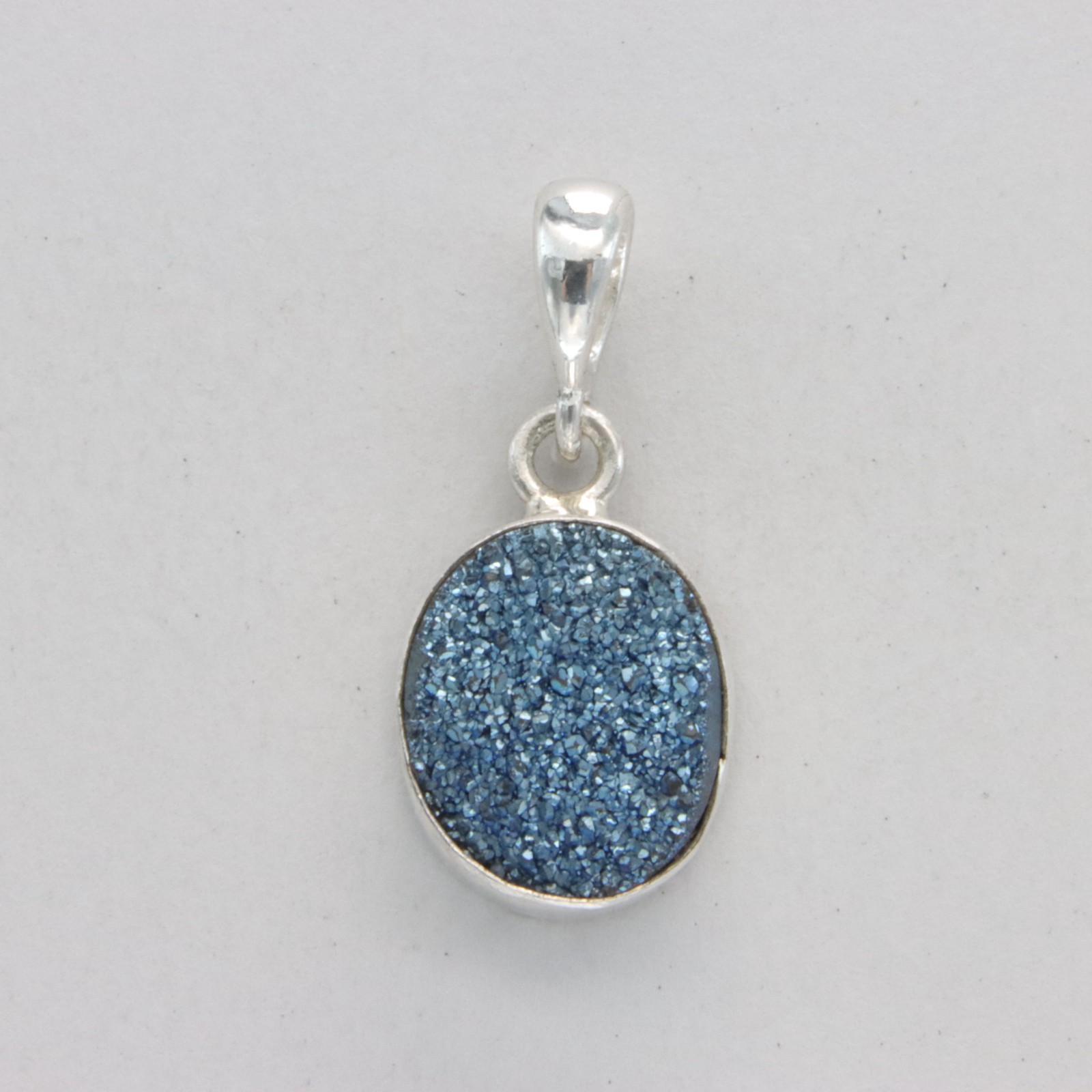 Oval Blue DRUZY DRUSY Druse QUARTZ Pendant - 925 STERLING SILVER Necklace #49