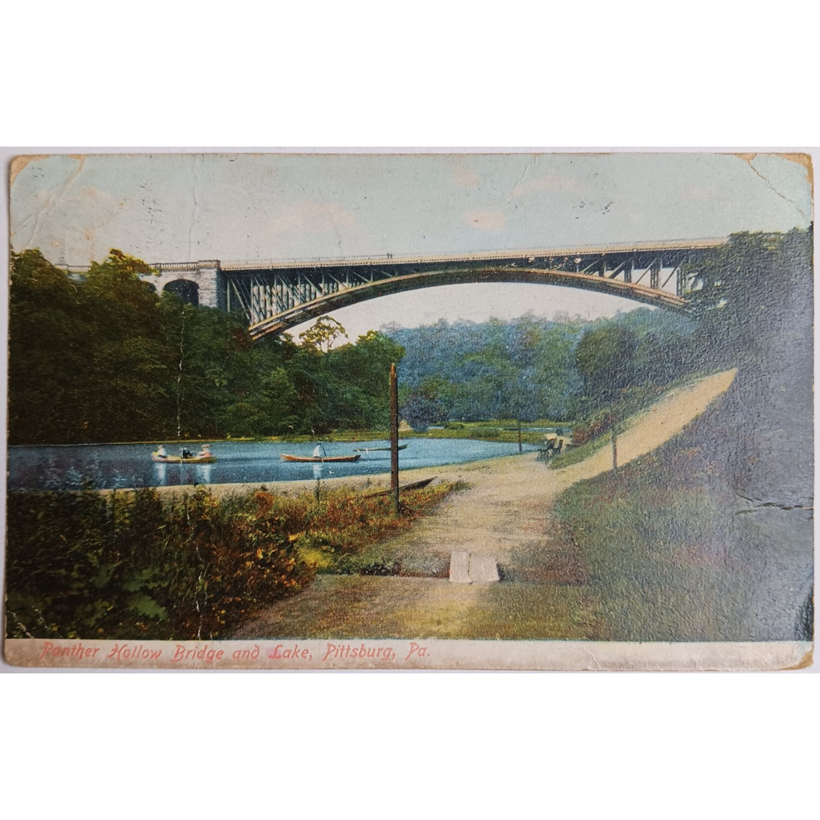 Pittsburgh Pennsylvania PA Postcard Panther Hollow Bridge & Lake Posted 1907