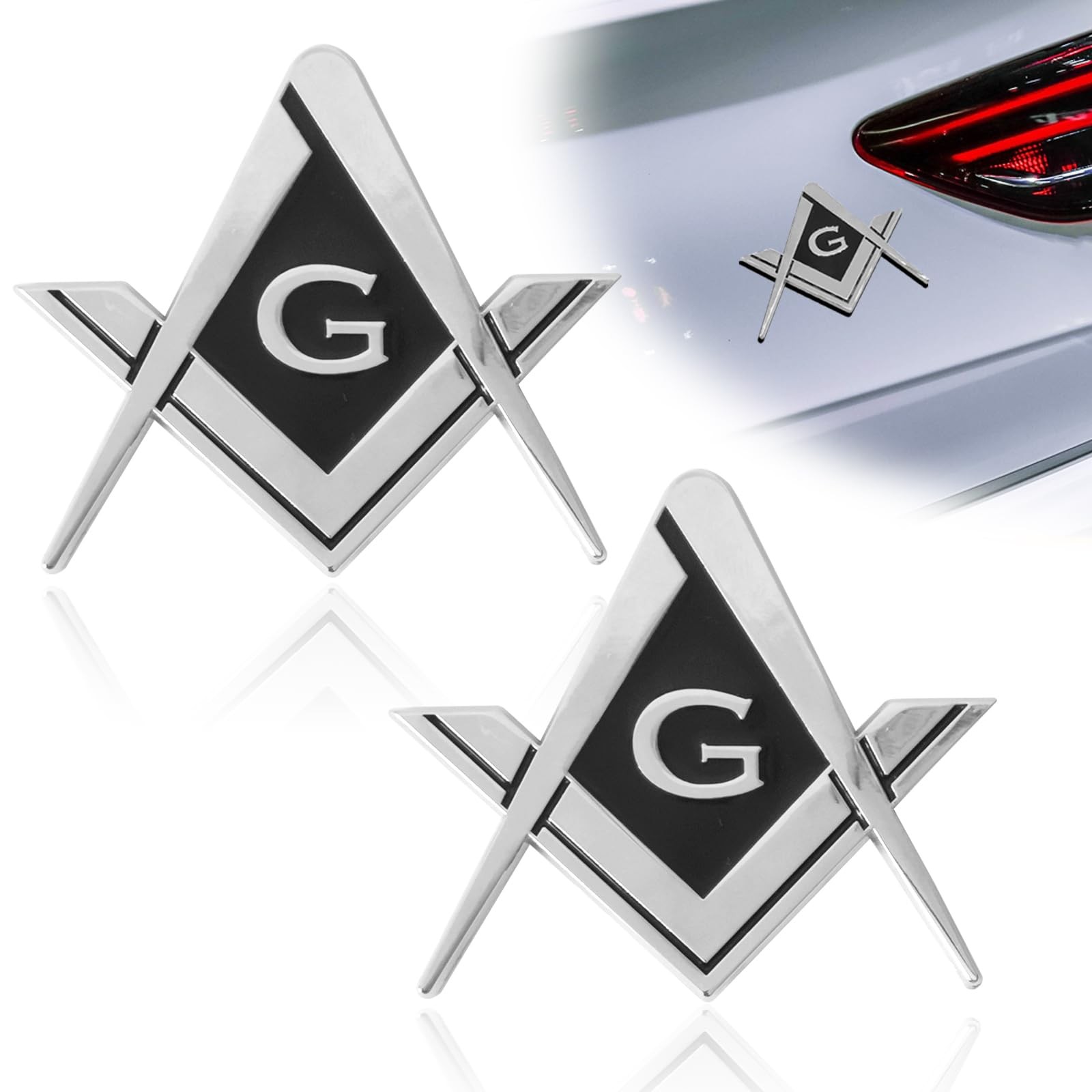 2pcs Masonic Compass Car Emblem 2.75" Metal Badge Decal 