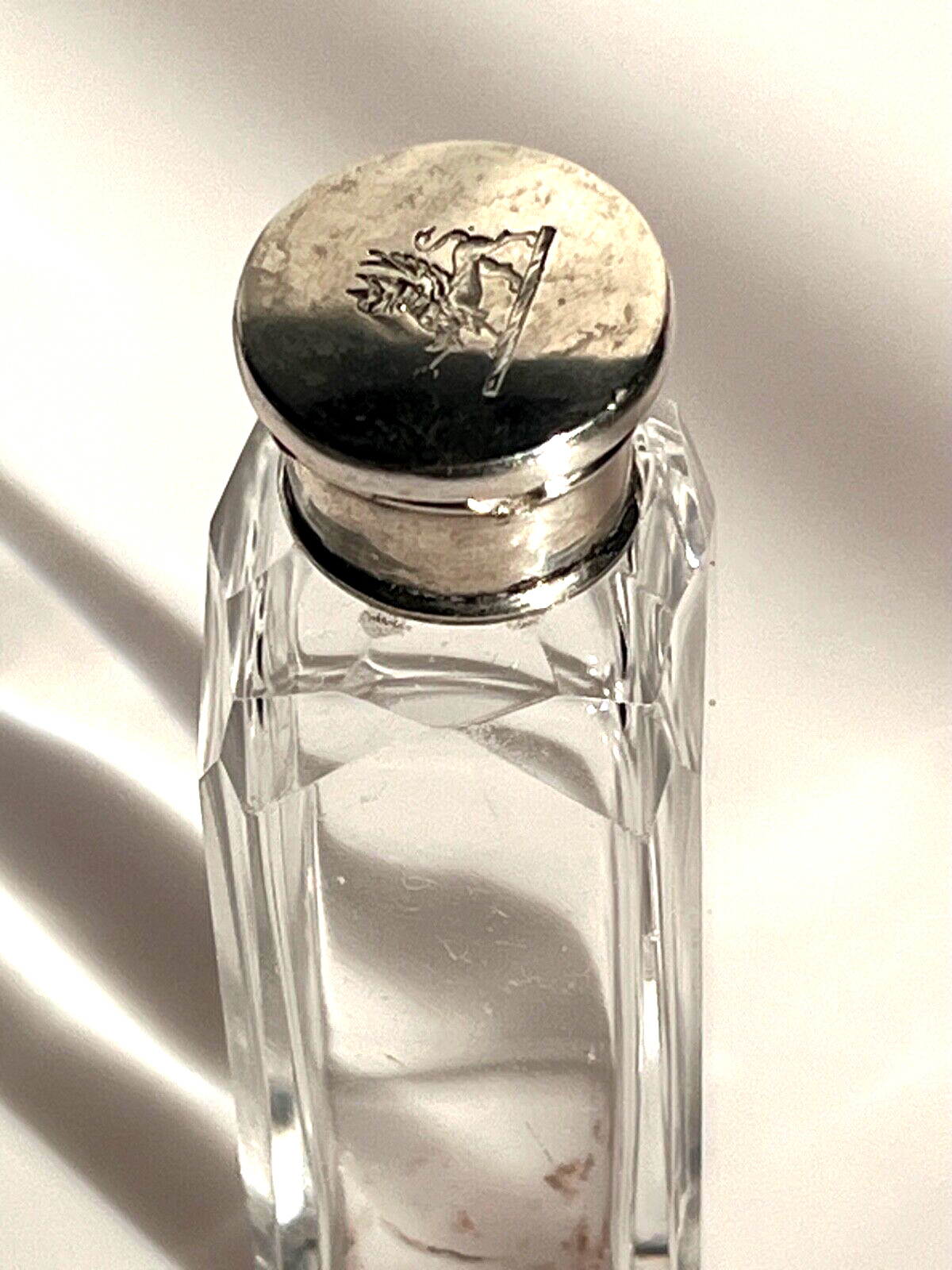 Antique French Perfume STERLING SILVER CHATELAINE Crystal Cut Glass 1800s