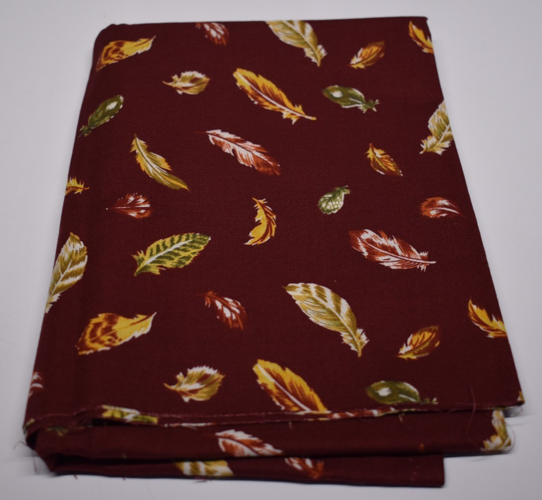 34" x 45" COTTON QUILTING FABRIC orange green yellow burgundy leaves FALL AUTUMN