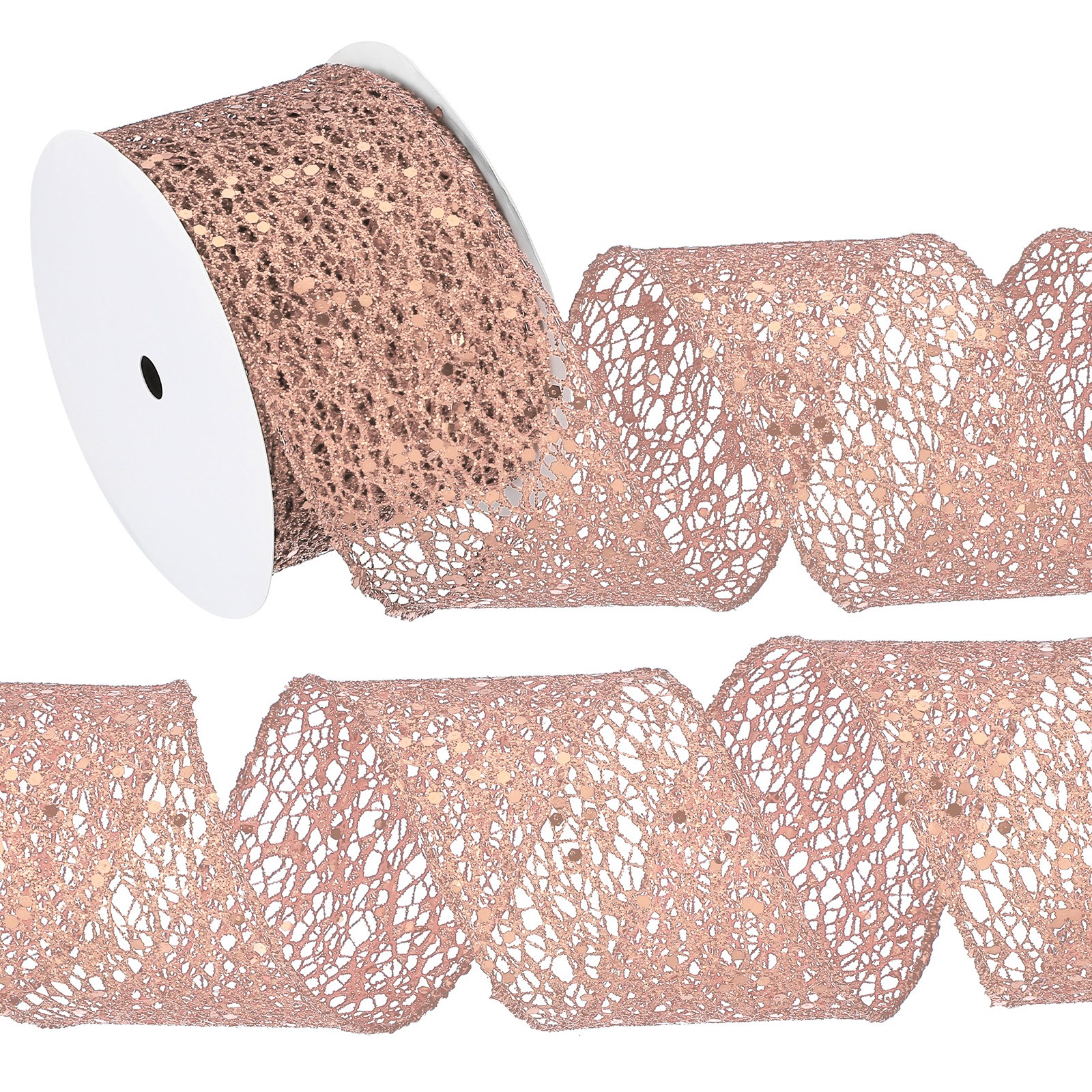 2.5"x 10Yards Sparkling Glitters Yarn Ribbon Polyester Mesh Ribbon Rolls(Beige)
