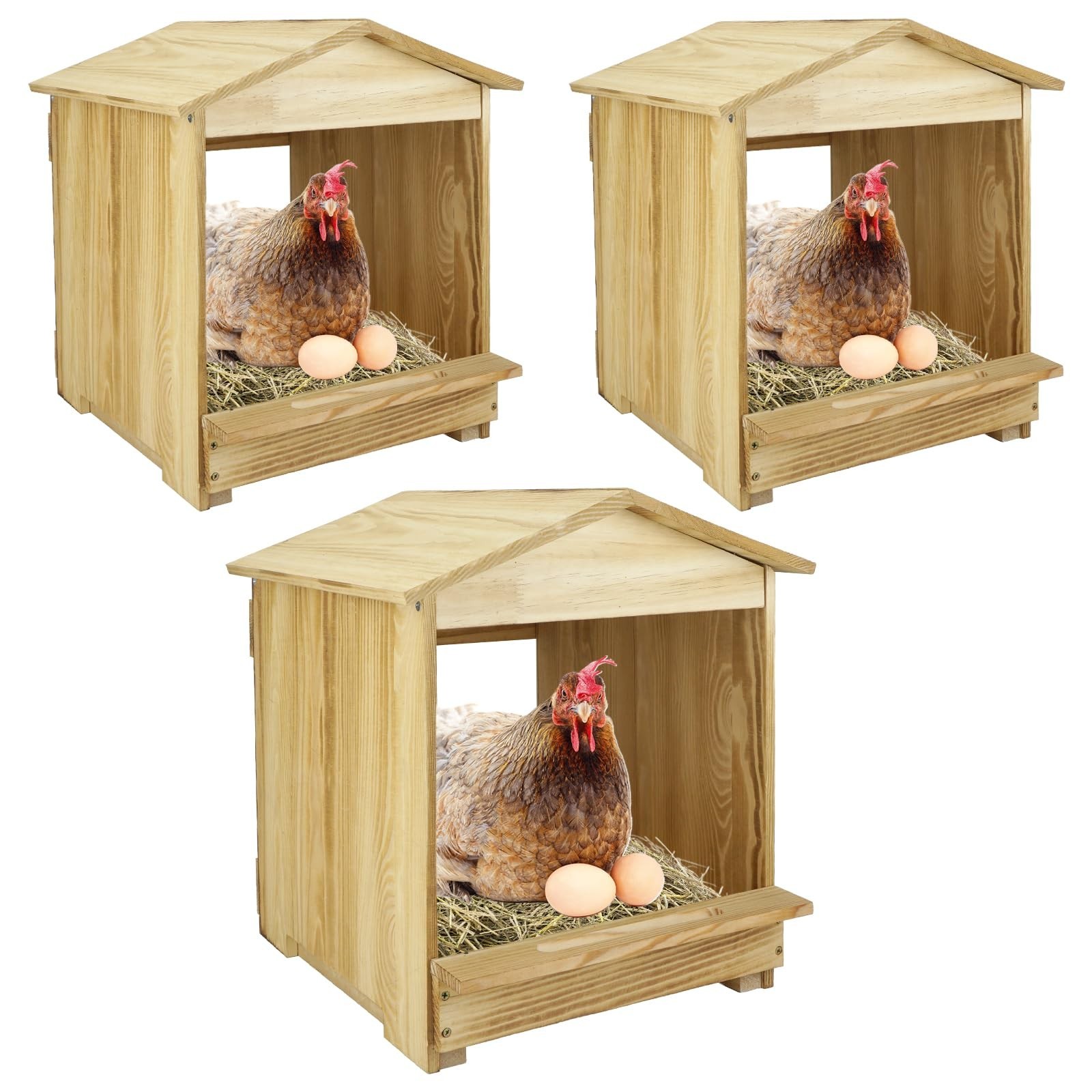 Chicken Nesting Box 3 Compartments - Wall Mount Wooden Egg Laying Nest Box fo...