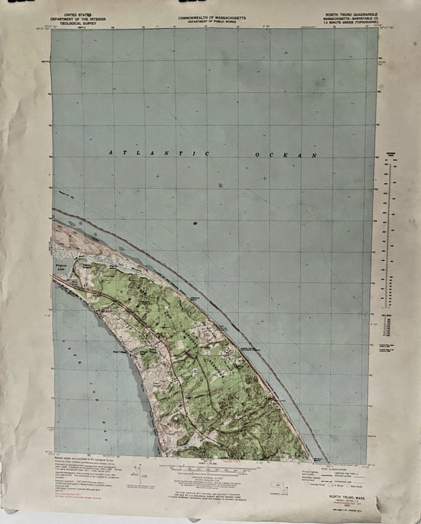 1972 Original Cape Cod National Seashore Wellfleet Geological Survey 22"x27"