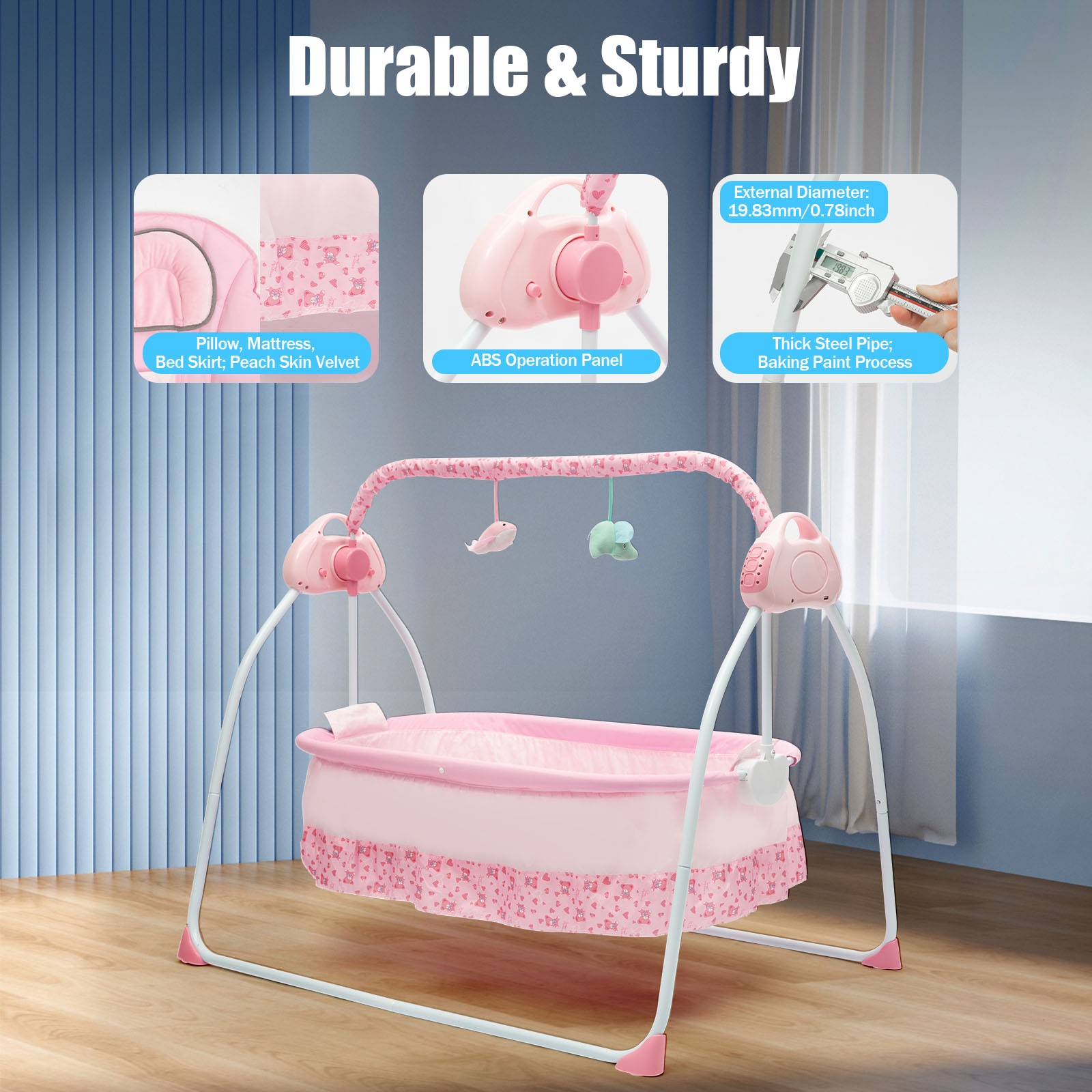 Pink Electric Baby Crib Cradle Auto-Swing Baby Newborn Bed Sleep Cradle + Mat