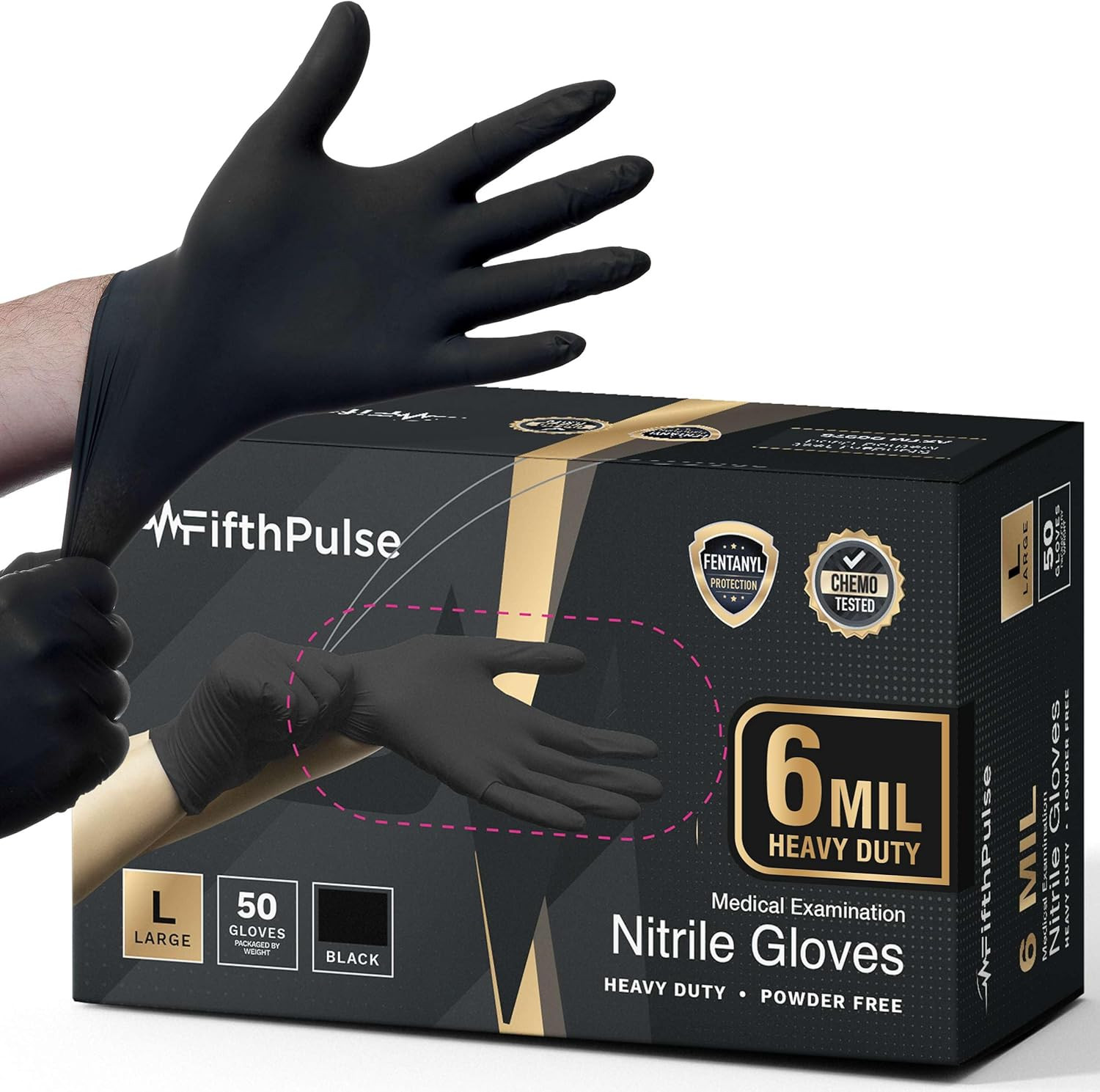 Fifthpulse 6 Mil Black Nitrile Gloves, Heavy Duty Mechanic and Food Grade Glove 