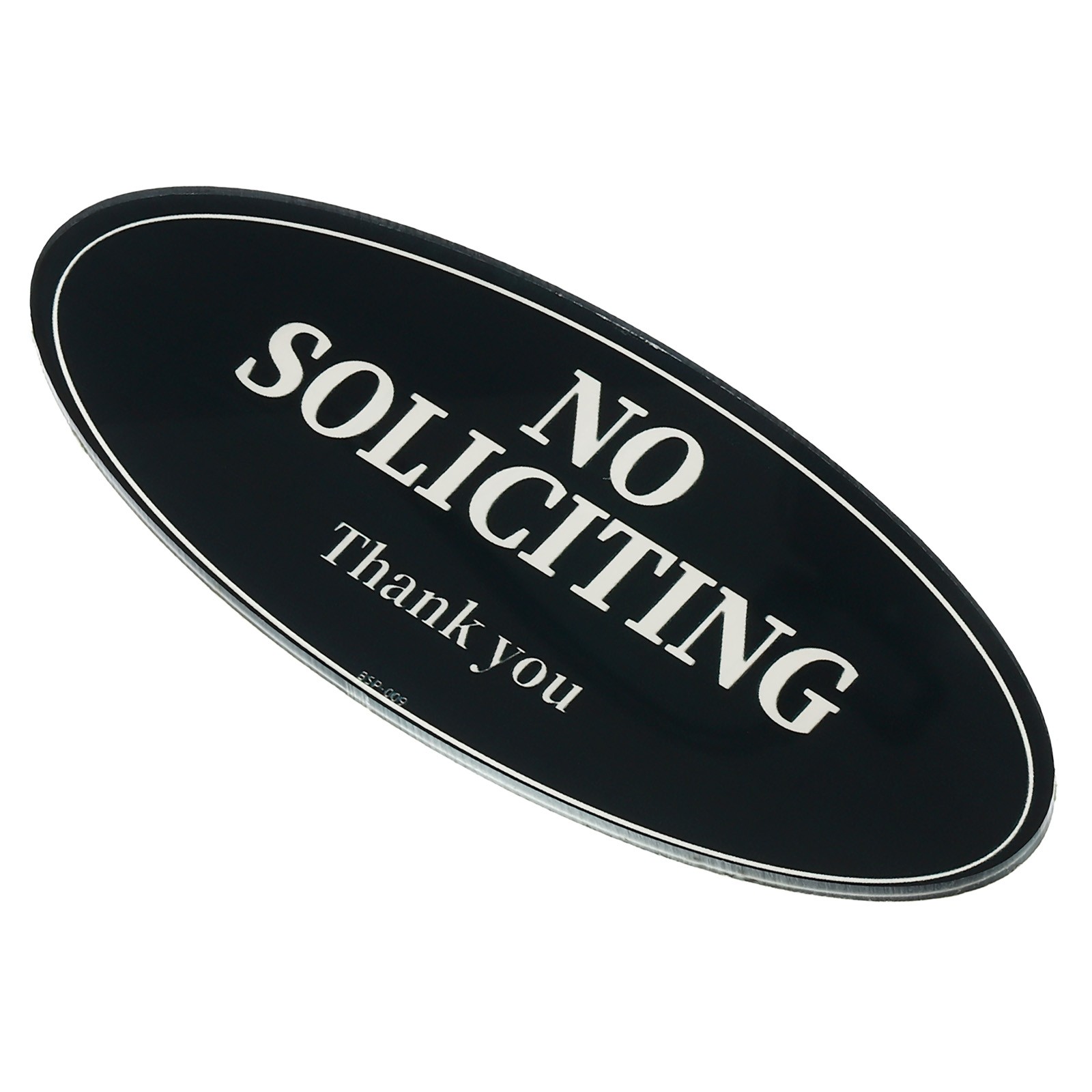 No Soliciting Sign, Acrylic Oval Interior Door Exterior Sticker, Black