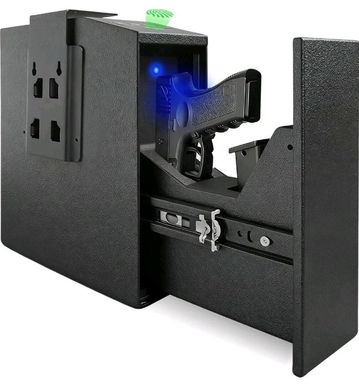 Biometric Handgun Safe with Auto-Slide Door 0.1s Access for Bedside Desk