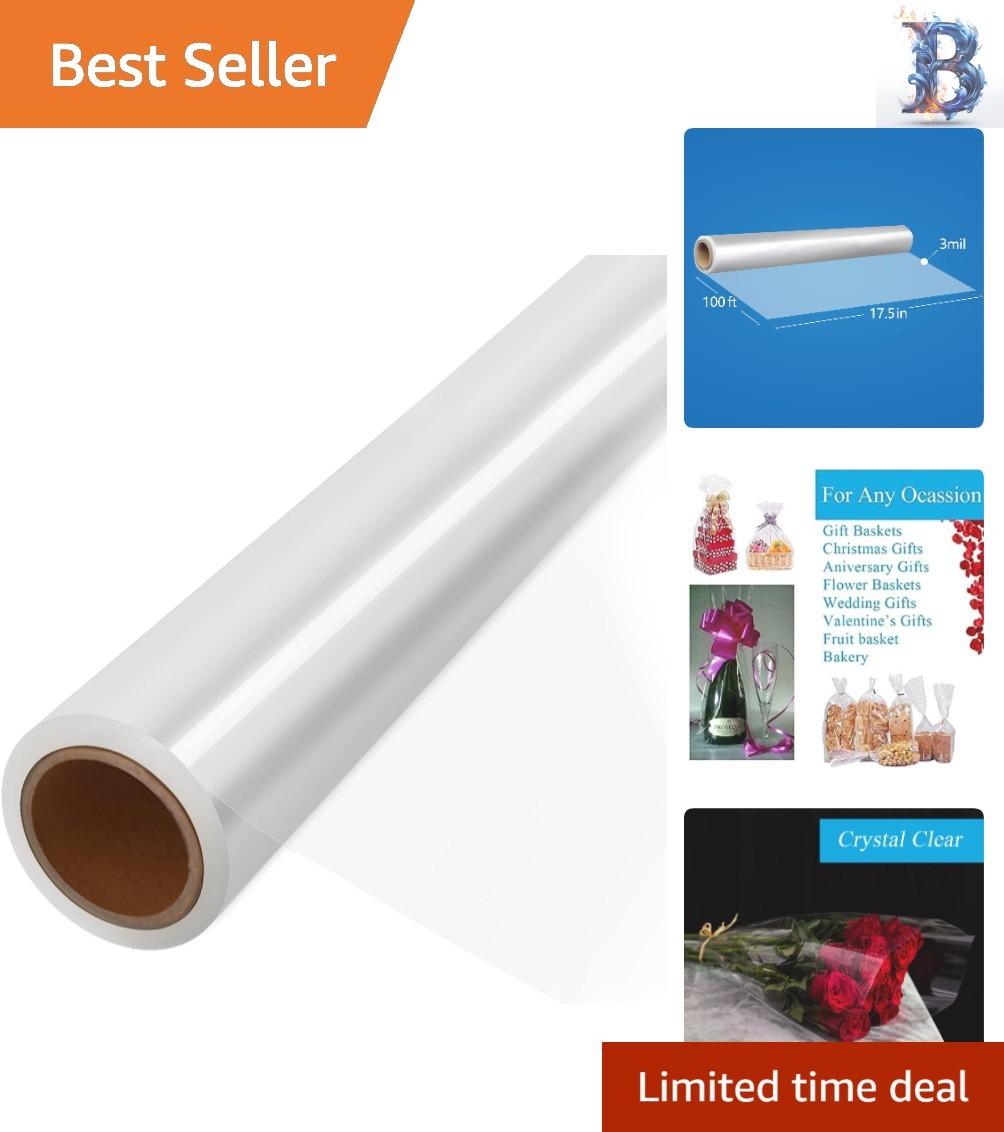 3 Mil Thicker 17.5'' x 100' Clear Cellophane Wrap - Perfect for All Occasions