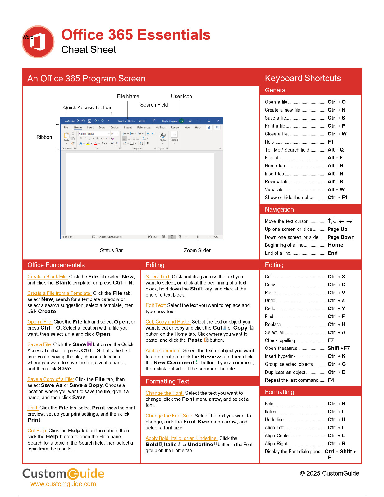 Microsoft Word Office 365 Cheat Sheet | Basic to Advanced