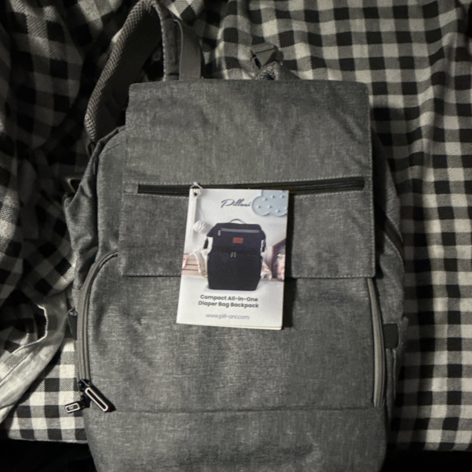Pillani Compact All-in-One Gray Diaper Bag Backpack Insulated Bottle Pockets