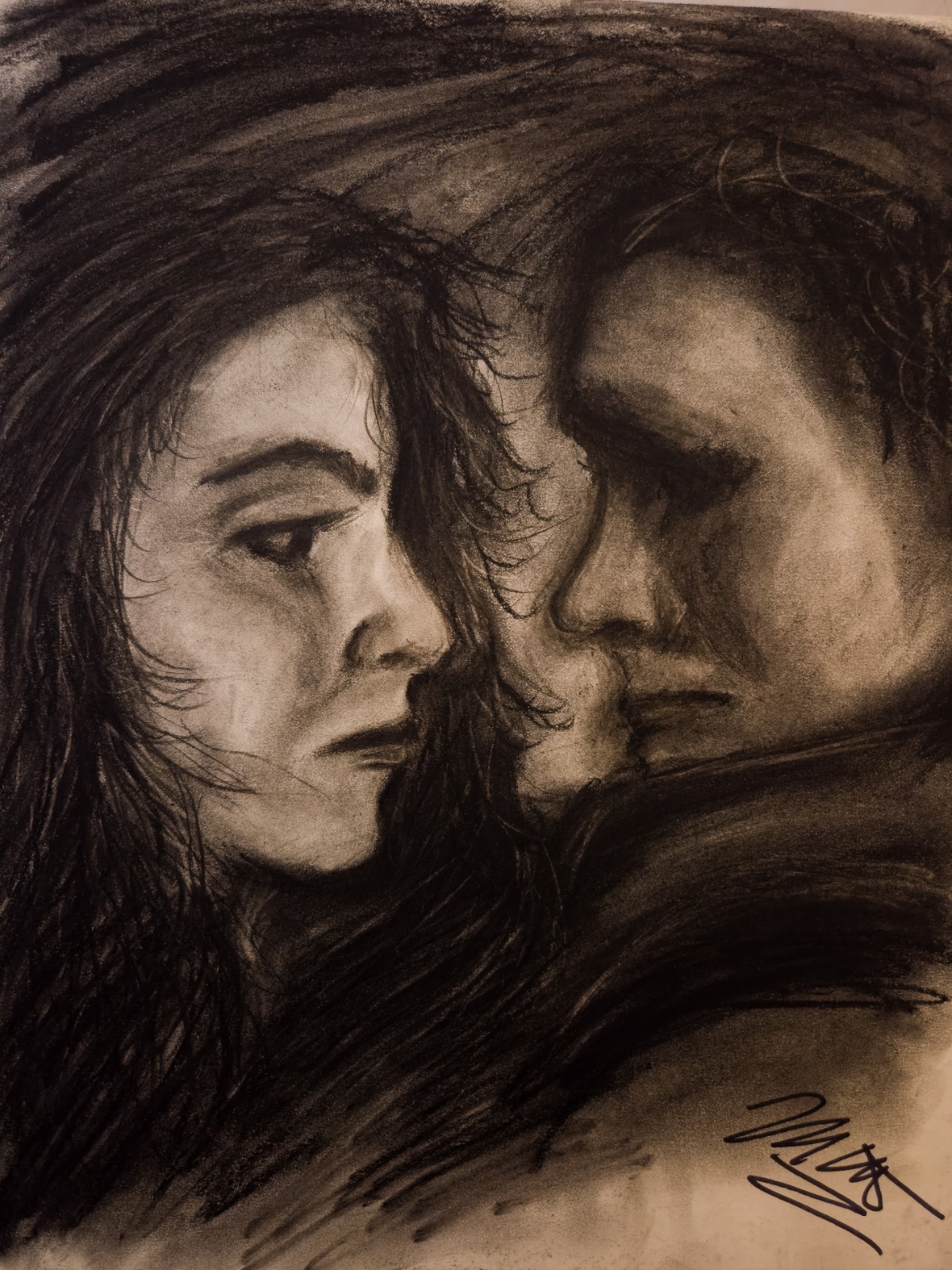 Original Expressive Charcoal Art Signed