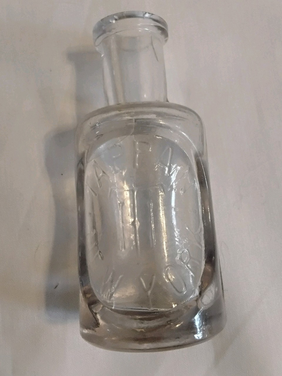 Clear Glass Medicine Bottle Embossed Collectible Modern 2 oz. 3 Inch