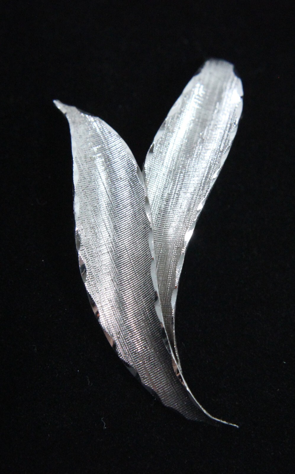 Vintage Twin Leaf Brooch Pin Sterling Silver Textured Signed