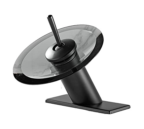 Bathroom Faucet Glass Waterfall Spout Single Handle 360° Short Design Black