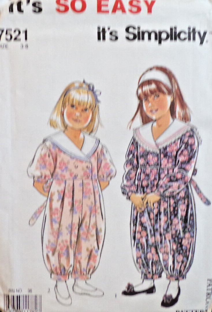 Simplicity Sewing Pattern 7521 Girls Jumpsuit One Piece 2 Styles Sizes 3-8 UNCUT