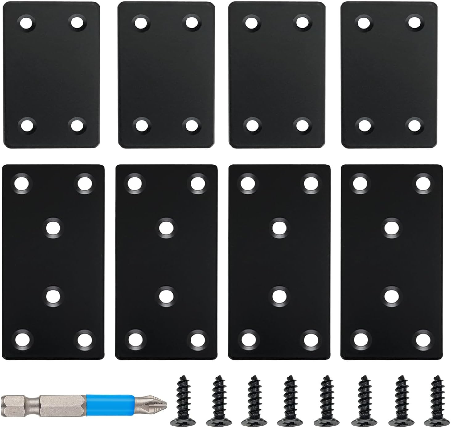 8 Pack Black Flat Mending Plate 3.15x1.57‘’ & 2.36x1.49'', Stainless Steel Brack