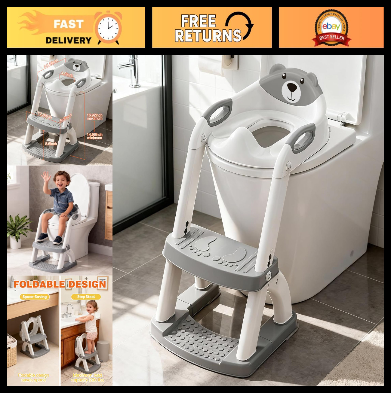 2-in-1 Potty Training Seat for Kids, Toddler Toilet with Splash Guard & Step Sto