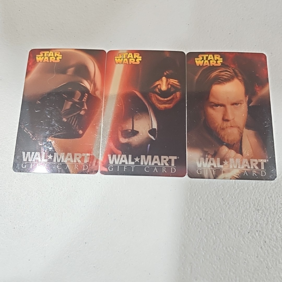 Lot Of 3 WALMART Foil Gift Cards Star Wars Darth Vader-Palpatine-Obi-Wan Kenobi 