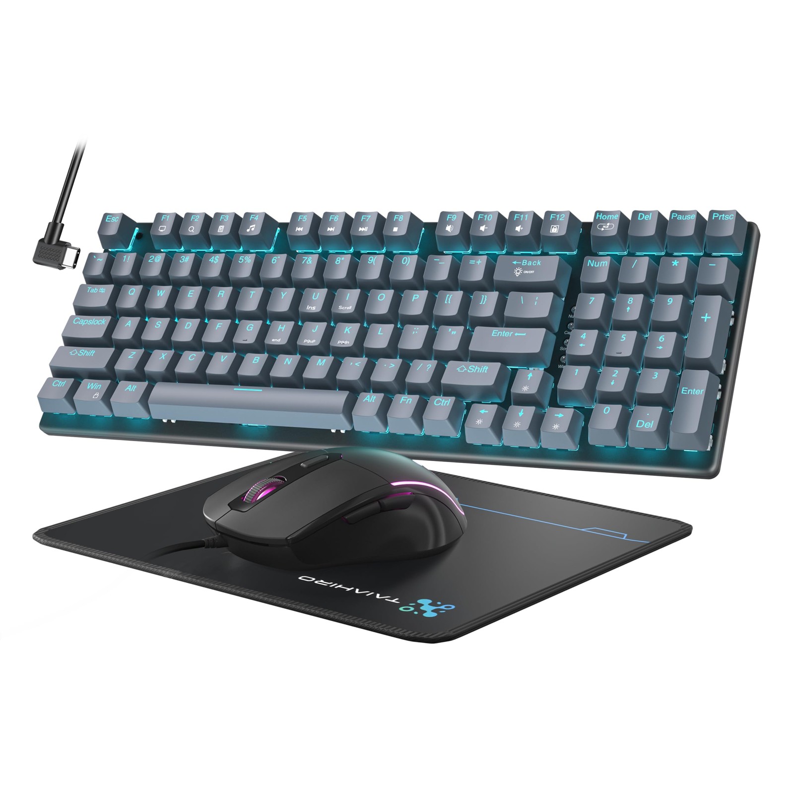 LED Backlit Mechanical Gaming Keyboard & RGB Mouse with Mouse Pad, 98-Key