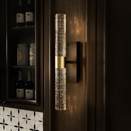 Crystal Battery Operated Wall Sconce Rechargeable 1-Light Black and Gold