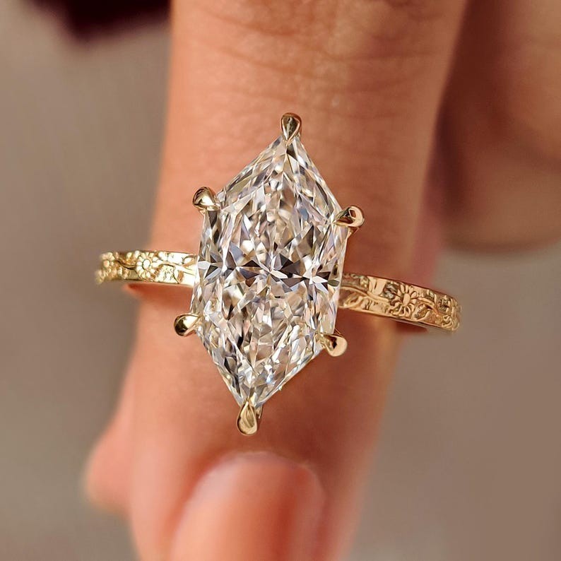 Vintage Inspired Dutch Marquise Moissanite Engagement Solitaire Minimalist Ring