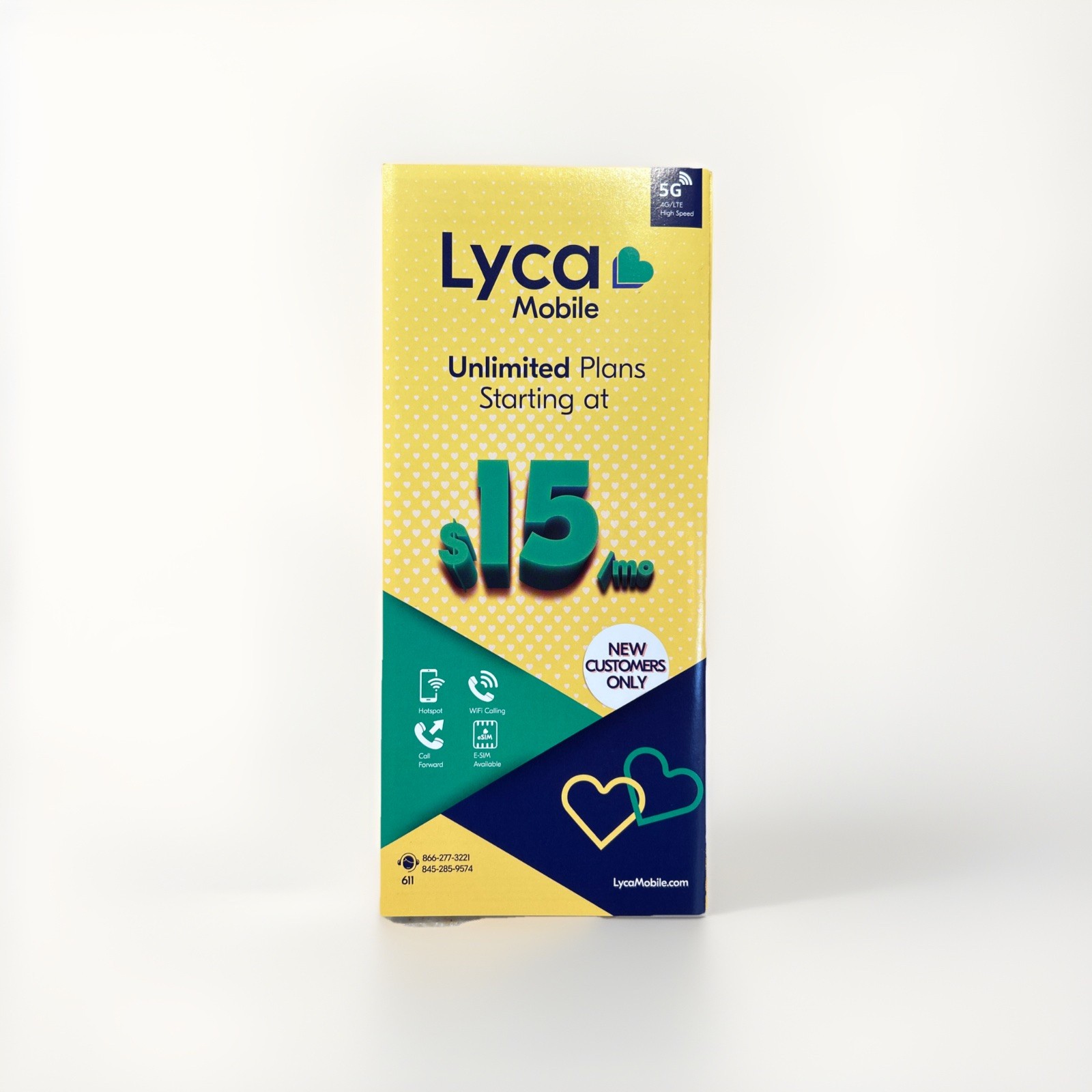 Lycamobile prepaid SIM Card  3/m Unlimited Talk/Text & 1 GB 5G Data 1 GB HOTSPOT