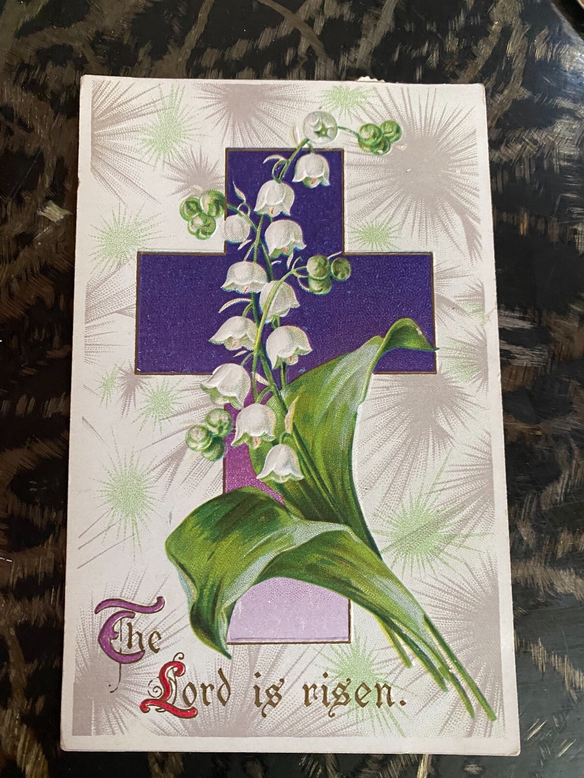 Vintage Easter Postcard Purple Cross Lilly of the Valley Embossed 1911 ser. 112