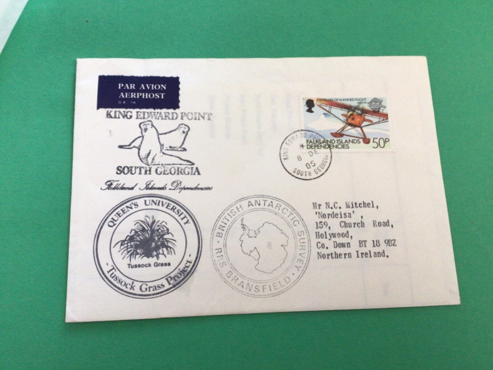Falklands King Edward Point 1985 Antarctic cover A15211