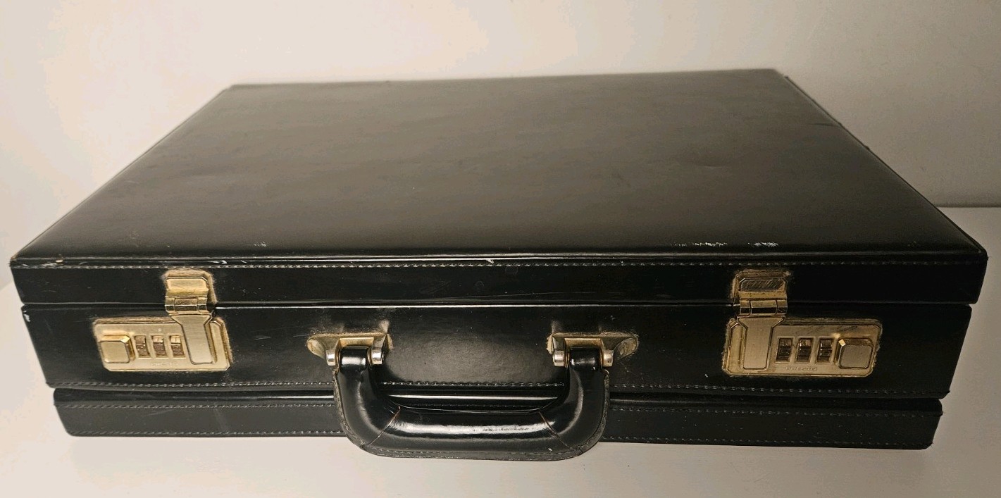Vintage Black Presto Leather Briefcase Bag with Gold Accents Mens VTG Luggage