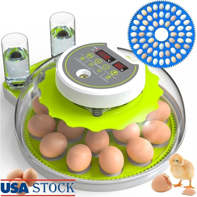 360° Clear Egg Incubator Auto Turner Humidity Control Dual Power Supply Hatching